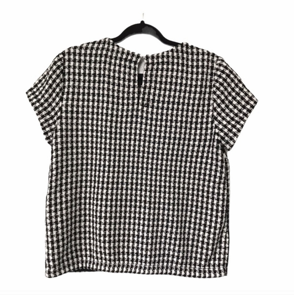 Anthropologie Maeve Townsend Black White Houndstooth Short Sleeve Top Boxy Sz 10 - Picture 14 of 16